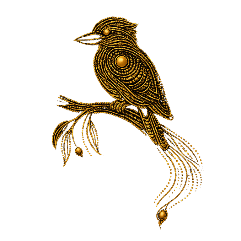 Gold dot-art kookaburra — the Visa2AU blog storyteller